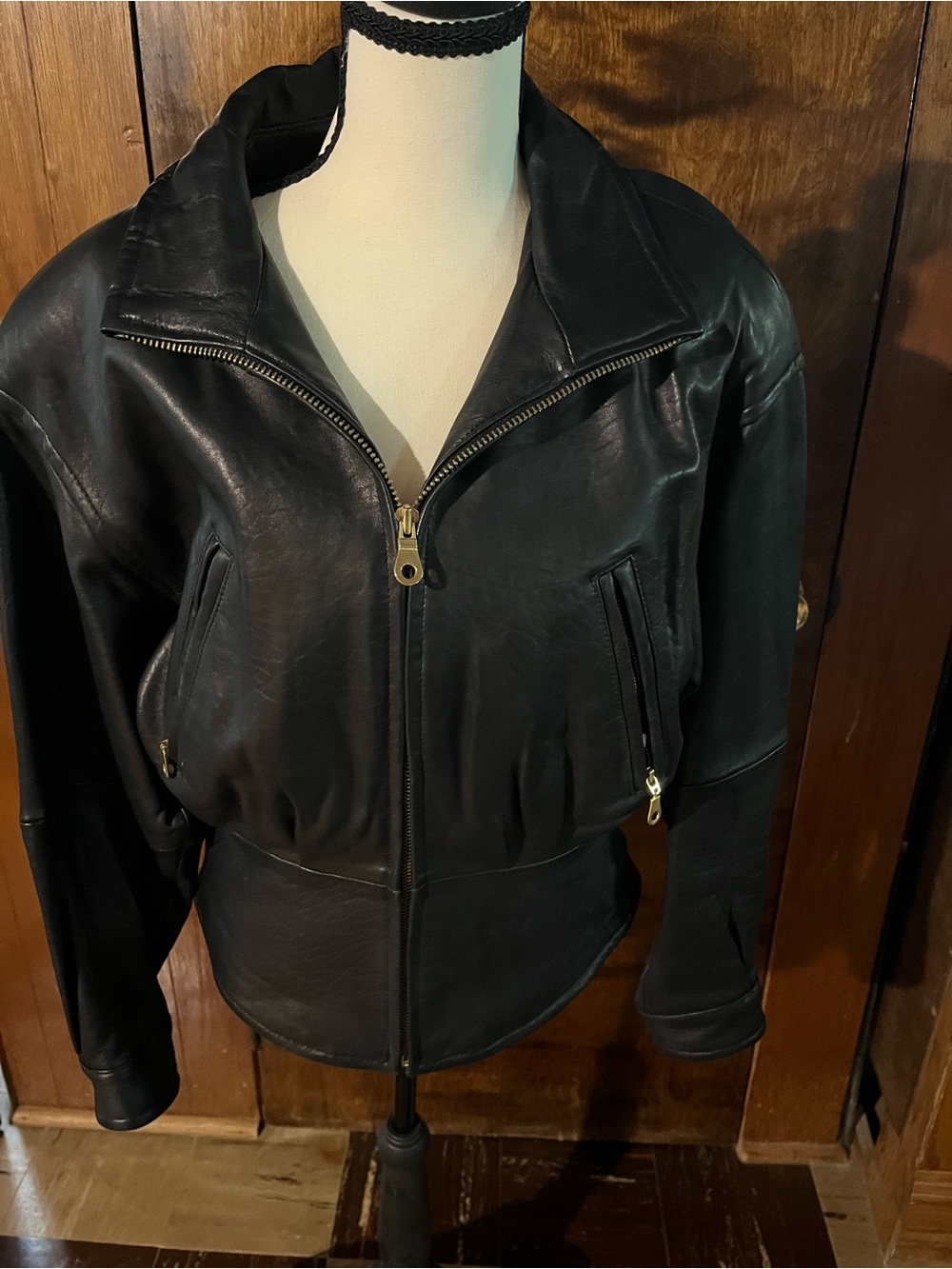 Tannery West Black Leather Zip Bomber Jacket